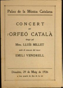Programa del Concert per l'Orfeó Català celebrat el 29 de maig de 1926 al Palau de la Música Catalana