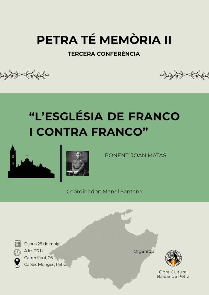 Conferència “L’església de Franco i contra Franco” a càrrec de Joan Matas