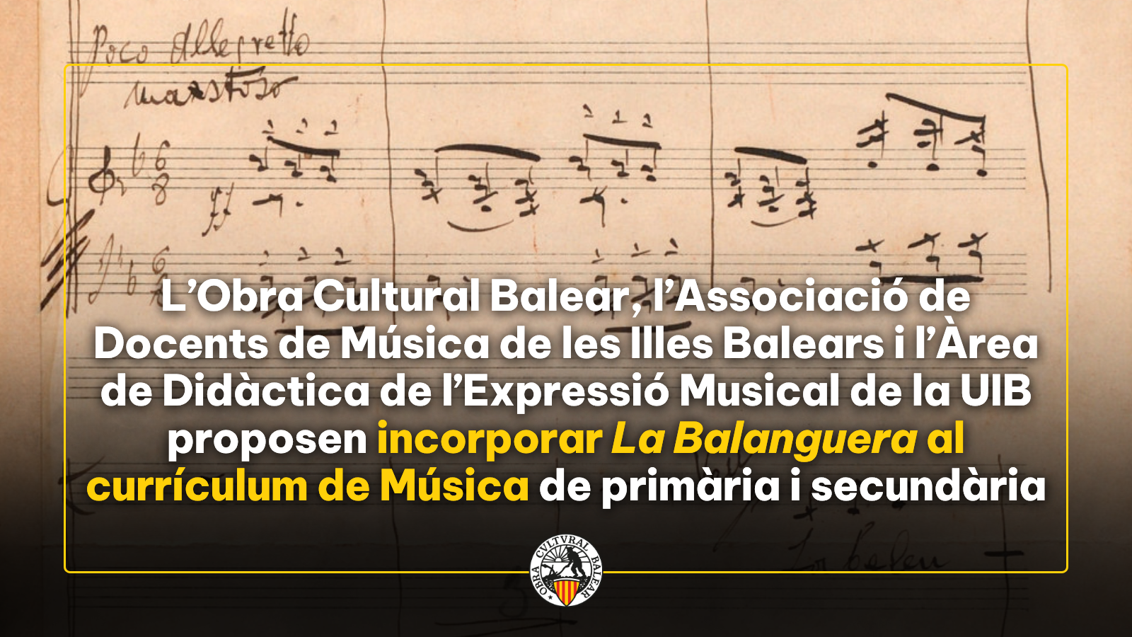L’OCB i els professors de música proposen incorporar La Balanguera al currículum de Música de primària i secundària 