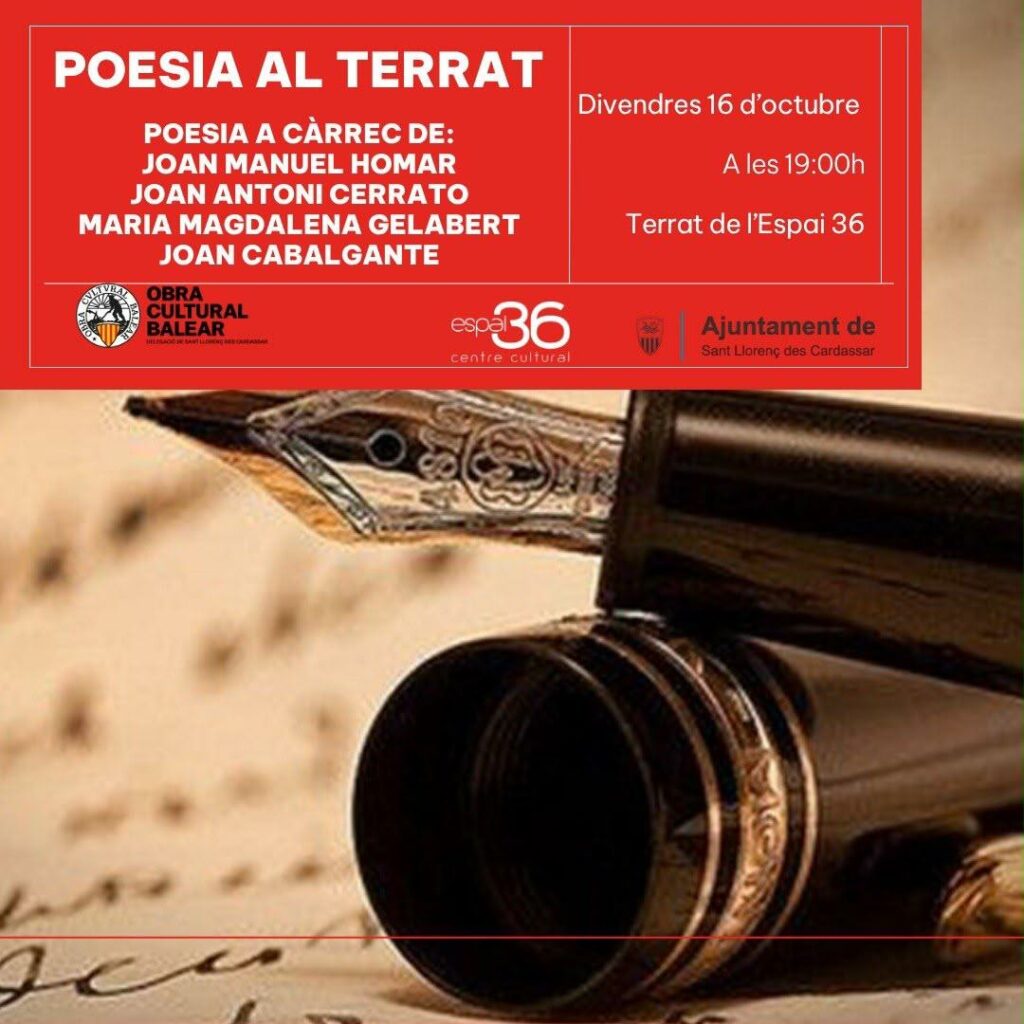 Poesia al terrat. Poesia a càrrec de Joan Manuel Homar, Joan Antoni Cerrato, Maria Magdalena Gelabert i Joan Cabalgante